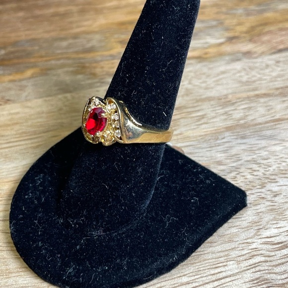 Vintage Deadstock 24KT Gold Filled Ring with Natural Tourmaline & Quartz Crystal - Picture 6 of 7